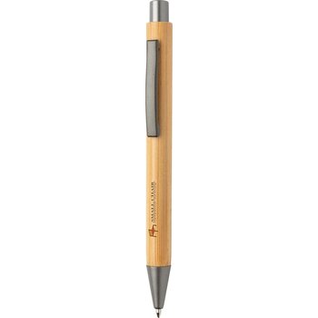 Slim design bamboe pen bruin, zilver