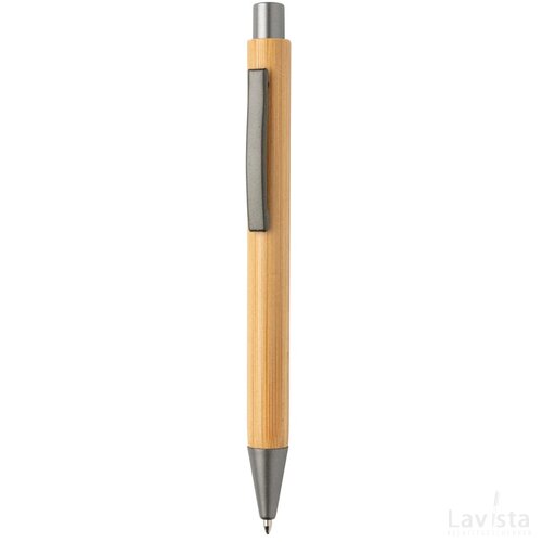 Slim design bamboe pen bruin, zilver