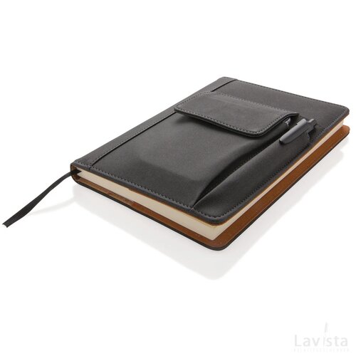 Notitieboek met vak voor telefoon zwart