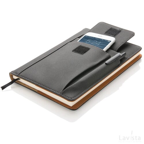 Notitieboek met vak voor telefoon zwart