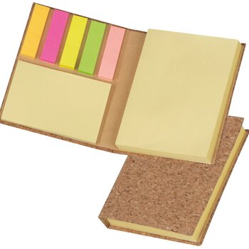 Notitieboekje met memovelletjes en kurkomslag beige