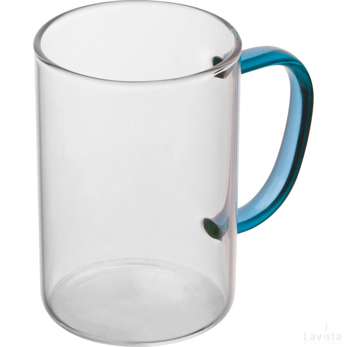 Theeglas met gekleurd oortje blauw