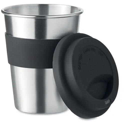 Rvs drinkbeker met grip en deksel Zwart