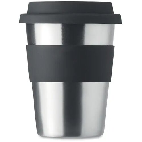 Rvs drinkbeker met grip en deksel Zwart