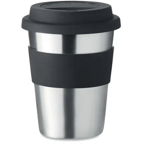 Rvs drinkbeker met grip en deksel Zwart
