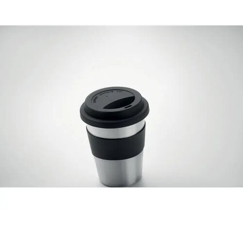 Rvs drinkbeker met grip en deksel Zwart