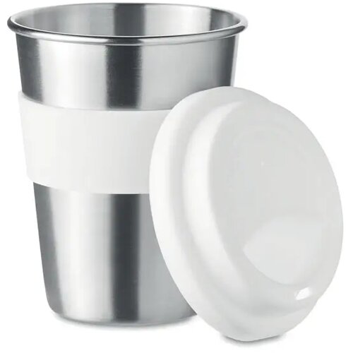 Rvs drinkbeker met grip en deksel Wit