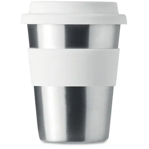 Rvs drinkbeker met grip en deksel Wit