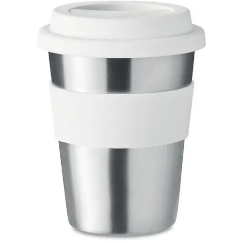 Rvs drinkbeker met grip en deksel Wit