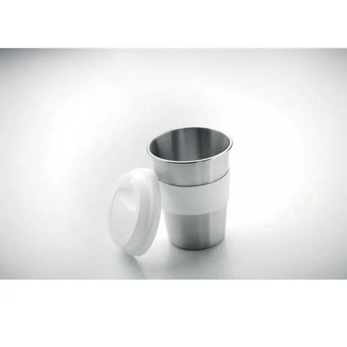 Rvs drinkbeker met grip en deksel Wit
