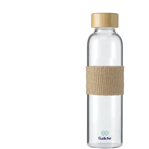 Slanke glazen waterfles met jute sleeve Bruin