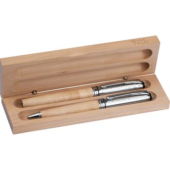 Mark Twain pennenset van hout beige
