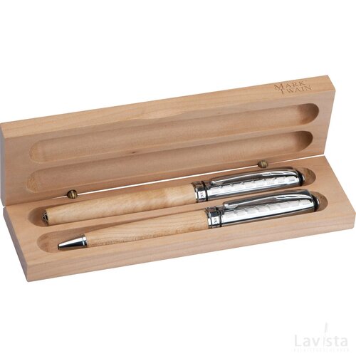 Mark Twain pennenset van hout beige