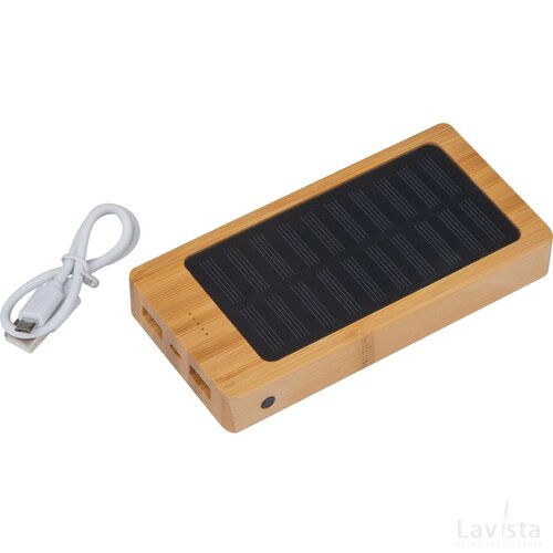 Powerbank met bamboe ommanteling beige