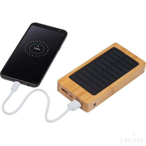 Powerbank met bamboe ommanteling beige
