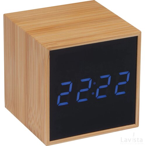 Bureauklok met zwart display en blauwe ledverlichting beige