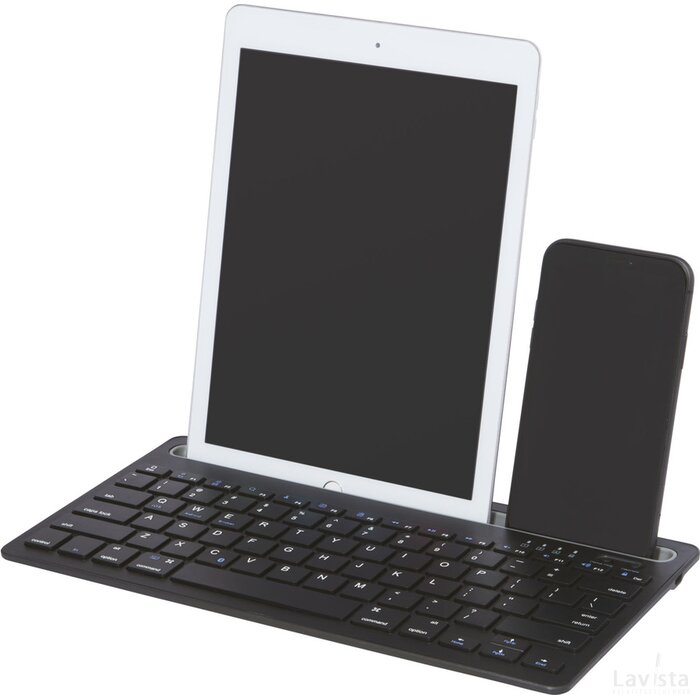 Hybrid toetsenbord voor meerdere apparaten met standaard Zwart