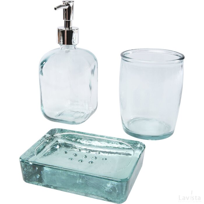 Jabony 3 delige badkamerset van gerecycled glas Transparant