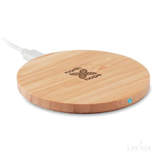 Ronde draadloze bamboe oplader Rundo + hout