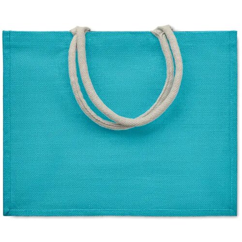 Jute tas met katoenen hengsels Aura turquoise