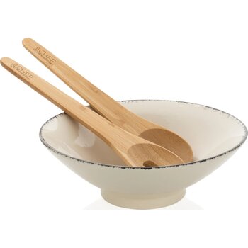 Ukiyo slakom met bamboe saladebestek wit, zwart