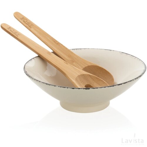 Ukiyo slakom met bamboe saladebestek wit, zwart