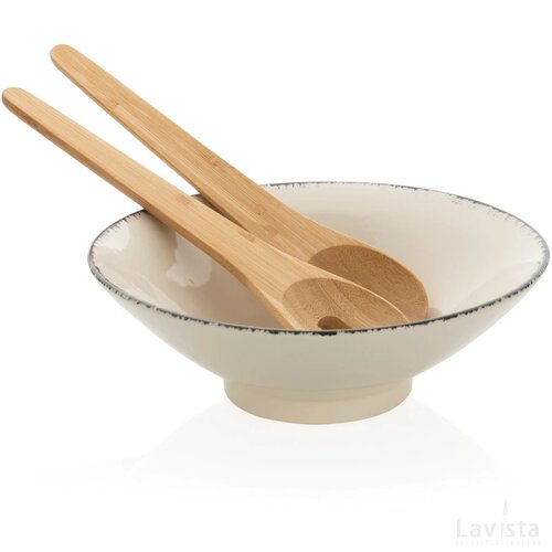 Ukiyo slakom met bamboe saladebestek wit, zwart