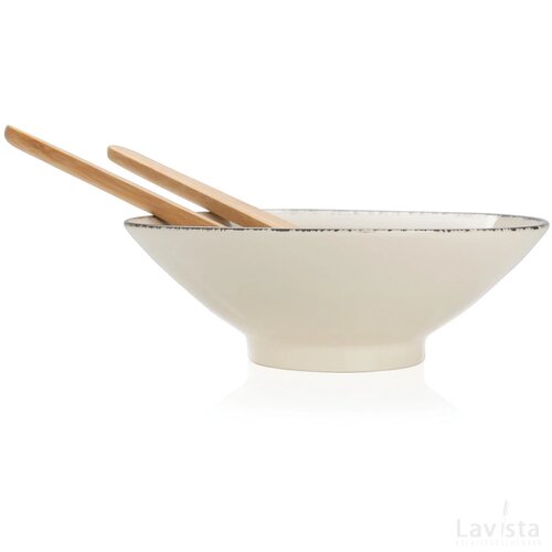 Ukiyo slakom met bamboe saladebestek wit, zwart