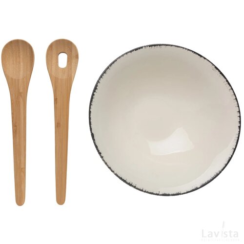 Ukiyo slakom met bamboe saladebestek wit, zwart