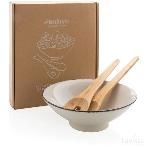 Ukiyo slakom met bamboe saladebestek wit, zwart