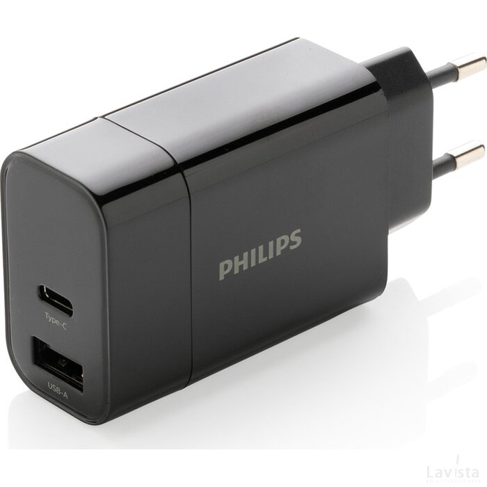 Philips 30W snellader met dual output en PD zwart