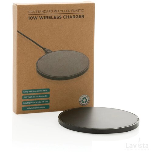 RCS standaard recycled plastic 10W draadloze lader zwart