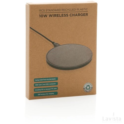 RCS standaard recycled plastic 10W draadloze lader zwart