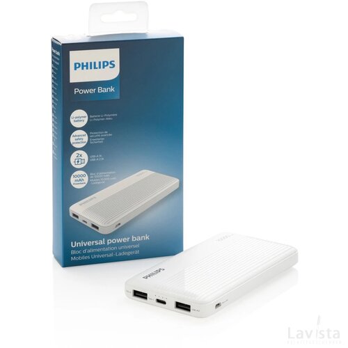 Philips 10.000 mAh platte powerbank wit
