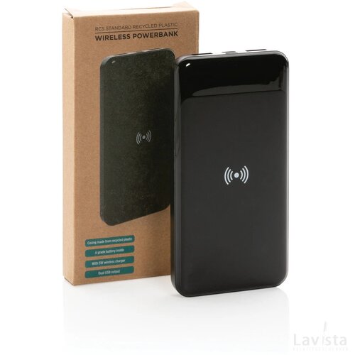 RCS standaard recycled plastic wireless powerbank zwart