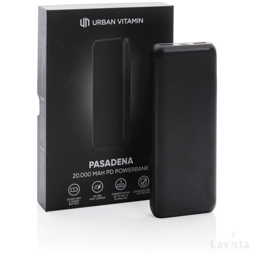 Urban Vitamin Pasadena 20.000 mAh 18W PD powerbank zwart