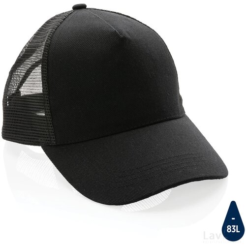 Impact AWARE™ 5 panel recycled katoenen truckercap zwart
