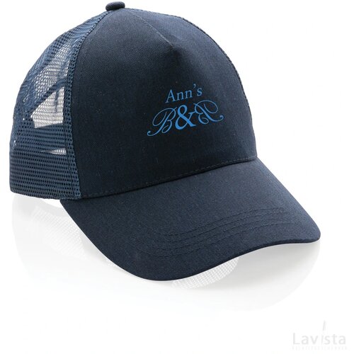 Impact AWARE™ 5 panel recycled katoenen truckercap donkerblauw