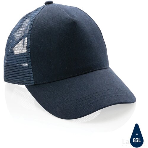 Impact AWARE™ 5 panel recycled katoenen truckercap donkerblauw