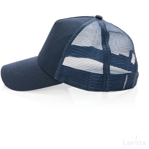Impact AWARE™ 5 panel recycled katoenen truckercap donkerblauw