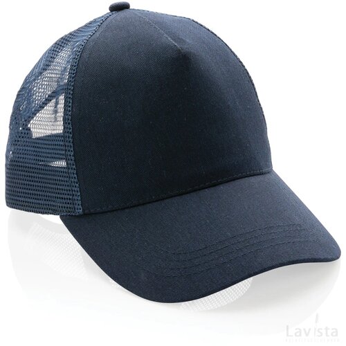 Impact AWARE™ 5 panel recycled katoenen truckercap donkerblauw