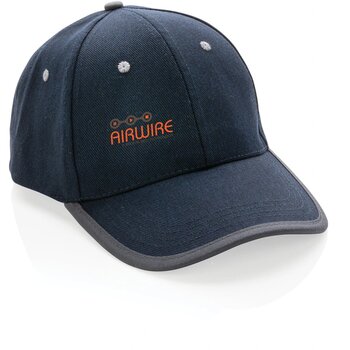 Impact AWARE™ 6 panel 280gr recycled katoen cap met bies donkerblauw