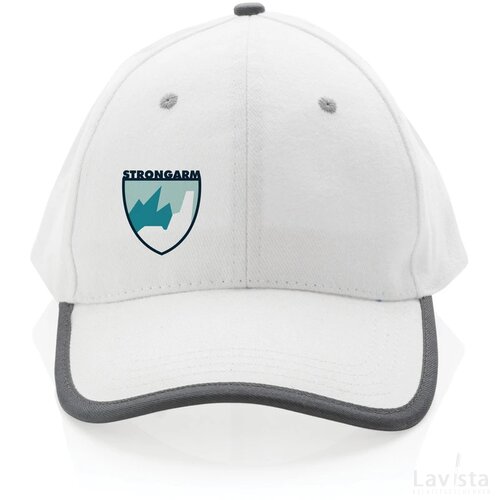 Impact AWARE™ 6 panel 280gr recycled katoen cap met bies wit