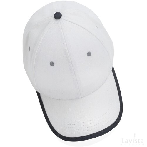 Impact AWARE™ 6 panel 280gr recycled katoen cap met bies wit