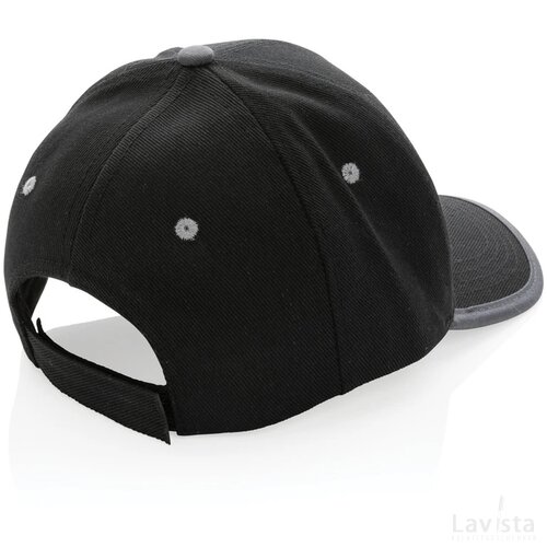 Impact AWARE™ 6 panel 280gr recycled katoen cap met bies zwart