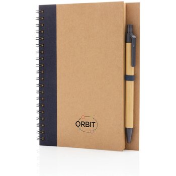 Kraft spiraal notitieboekje met pen blauw