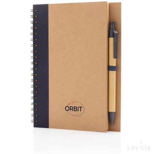 Kraft spiraal notitieboekje met pen blauw