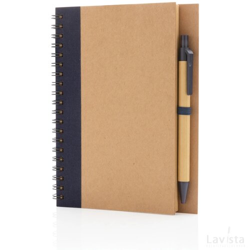 Kraft spiraal notitieboekje met pen blauw
