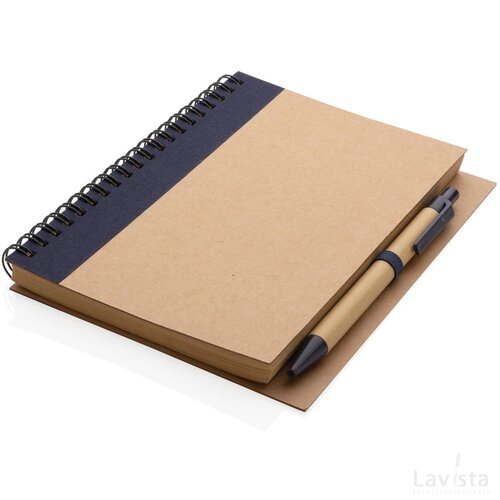 Kraft spiraal notitieboekje met pen blauw