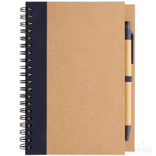 Kraft spiraal notitieboekje met pen blauw